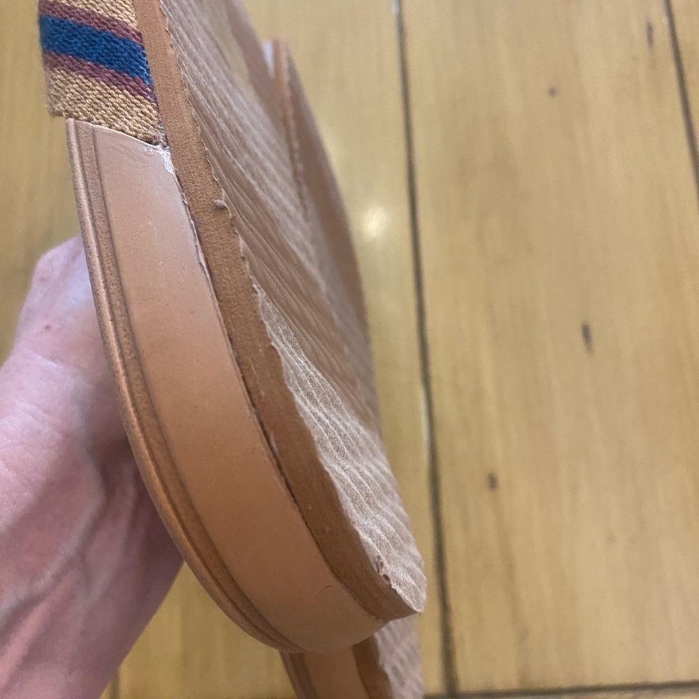 J. Crew Men’s Flip Flop Fabric Contour Sandals Blue Tan New Without Tags size 12 - Picture 7 of 9